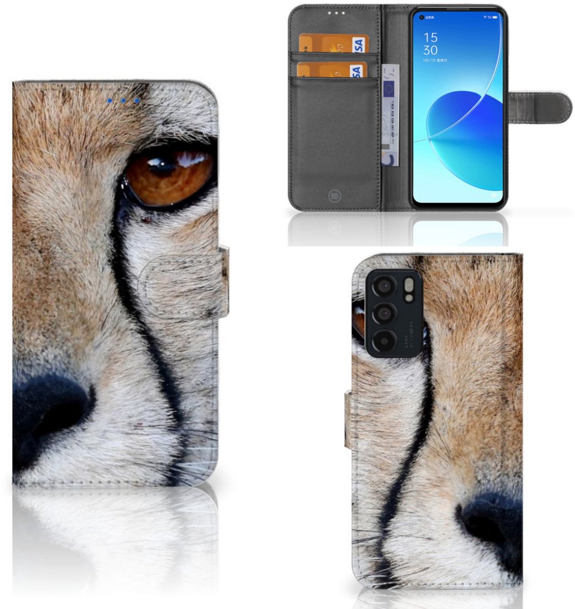 OPPO Reno6 5G Telefoonhoesje met Pasjes Cheetah