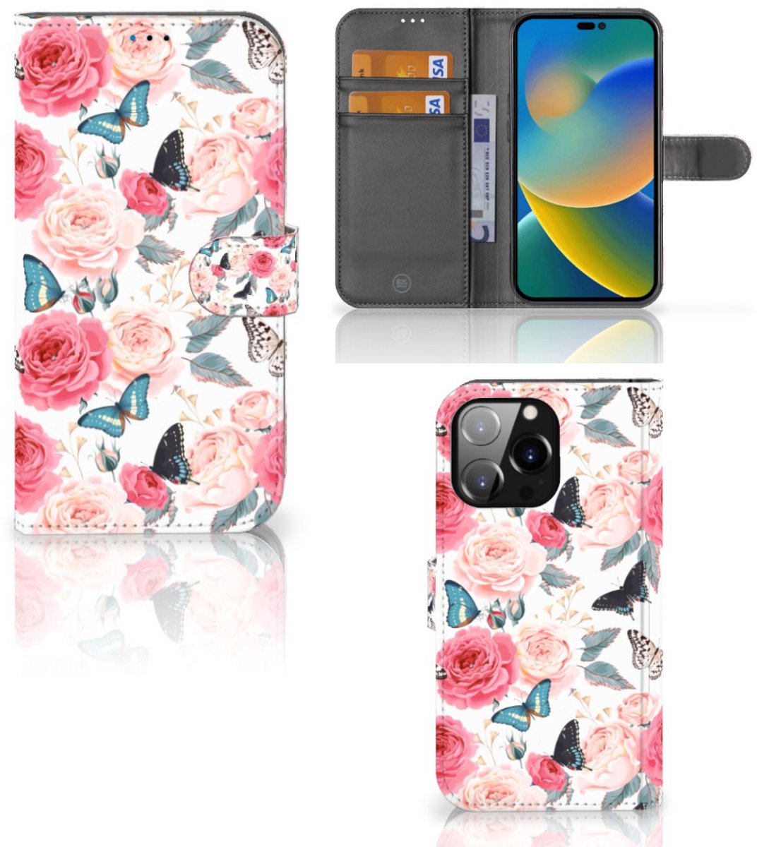 iPhone 14 Pro Max Hoesje Butterfly Roses