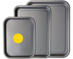 3-pack - bakplaat en braadlade set - 38 cm, 35 cm en 28 cm bakplaat, antiaanbaklaag, multi-pack set ovenbakken - vaatwasmachinebestendig en gemakkelijk schoon te maken. door KITCHENEUR®