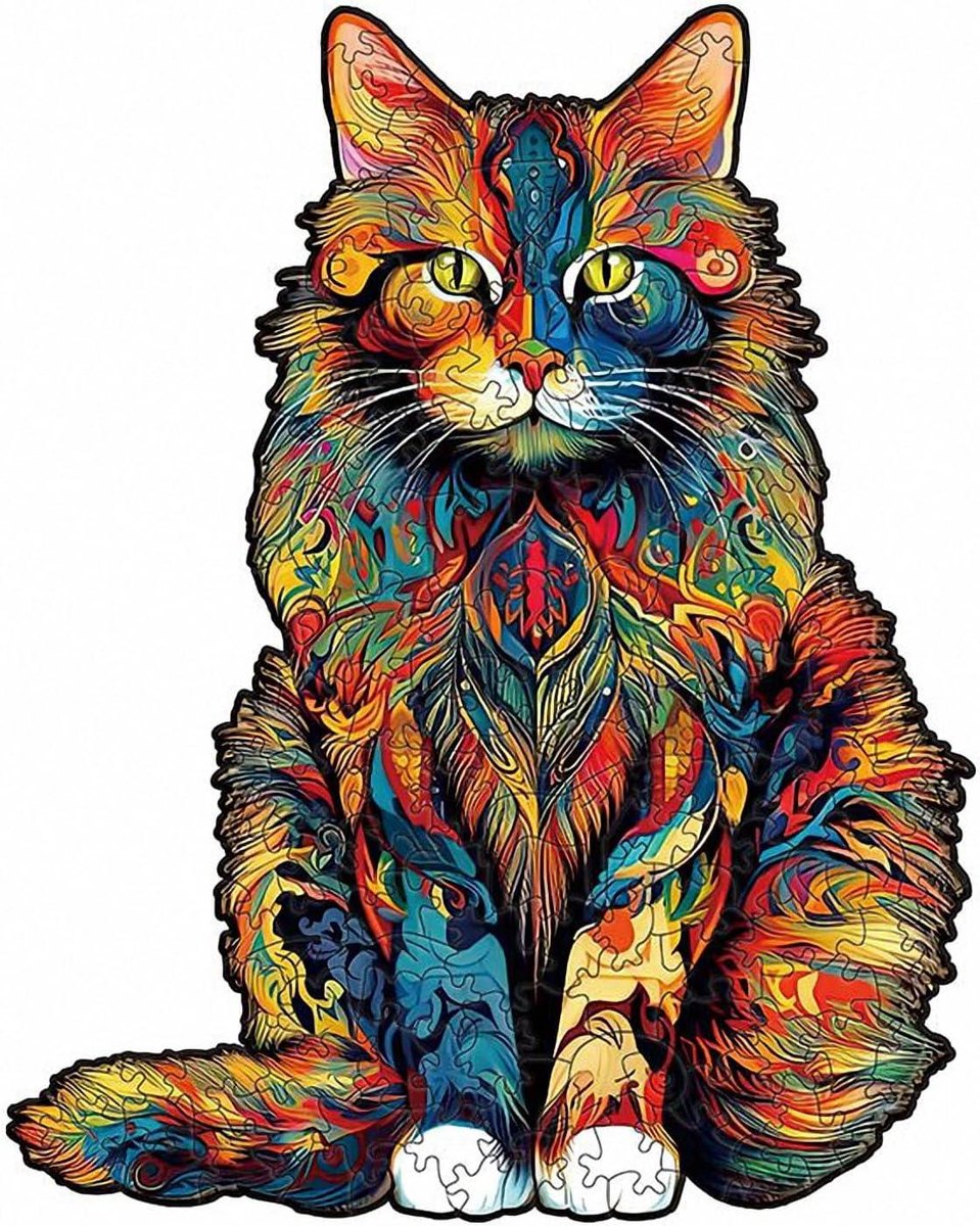Houten Puzzel - Legpuzzel Spel - Ontspanning en Plezier - Onregelmatig Randdesign - 14.8 x 21 cm - Maine Cat