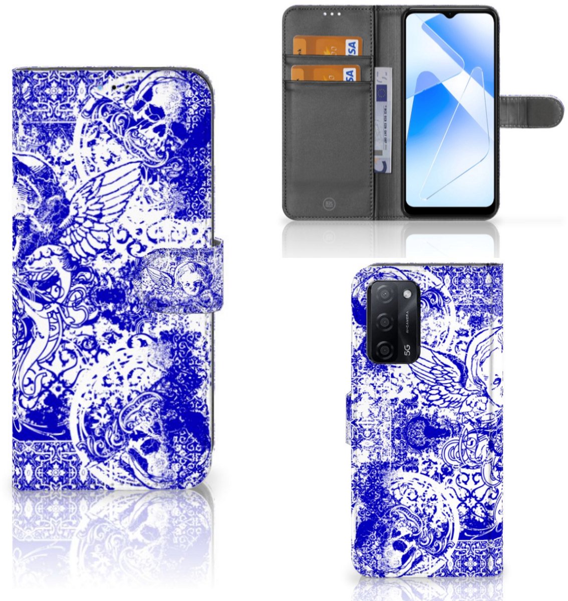 Telefoonhoesje met Naam OPPO A16/A16s/A54s Angel Skull Blauw