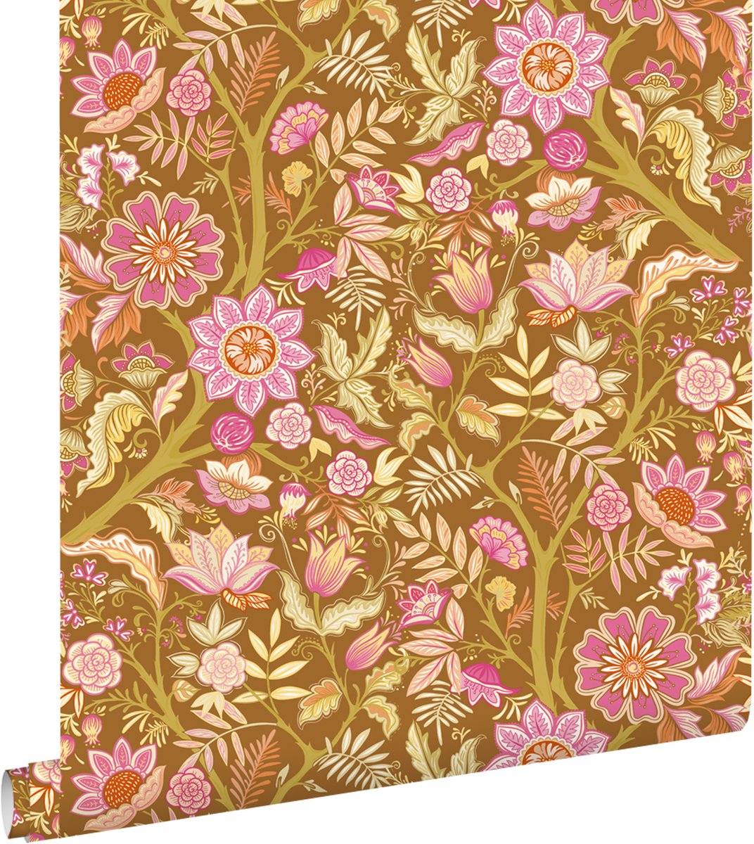 ESTAhome behang vintage bloemen groen en fuchsia roze - 50 x 900 cm - 131727