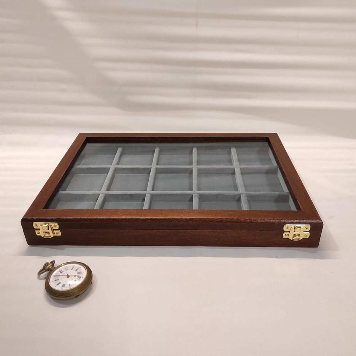 Opbergdoos voor horloges - Verzamelobjecten etui - Waardevolle spullen bewaren - Met sleutelslot - 255 x 355 cm - Bruin