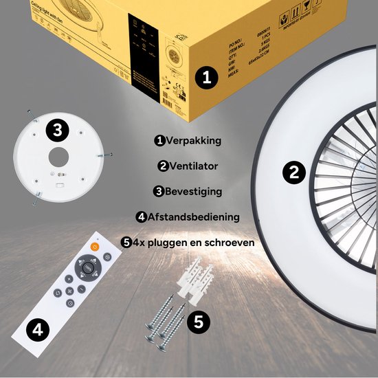 Plafondventilator met LED verlichting – zwart – incl. afstandsbediening