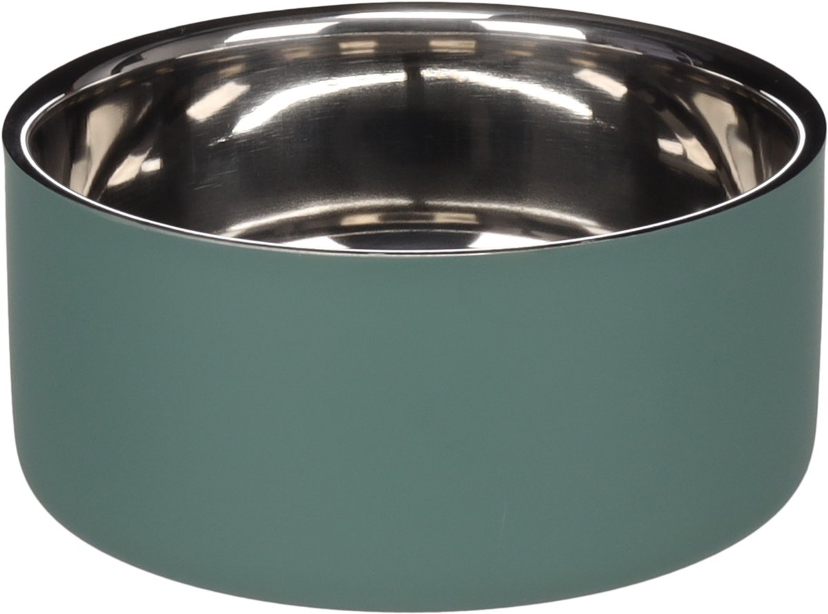 Voerbak hond - drinkbak hond - 1,2L - Xara Rond Groen & Zilver - luxe inox eetpot die voeding langer koel houdt - 17cm