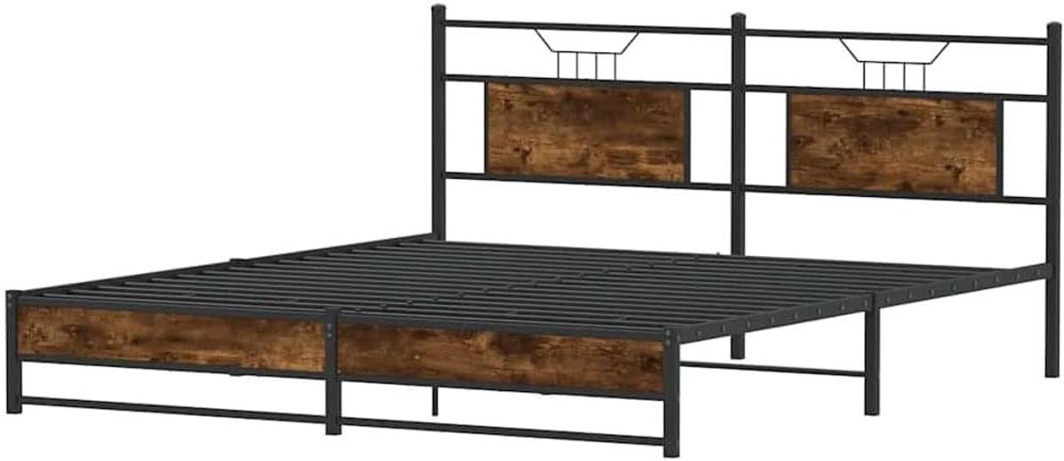 Bedframe Hout - Tweepersoonsbed Frame - Rustgevende Slaap - Extra Opbergruimte - 160 x 200 cm - Gerookt Eiken