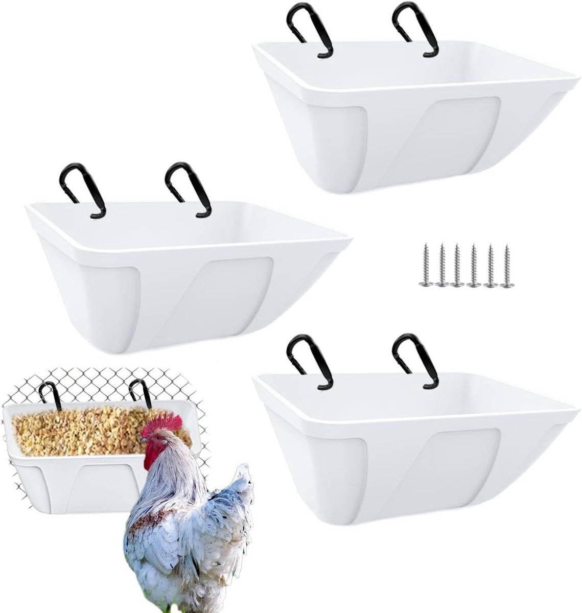 Hanging Chicken Feeder - Livestock Feeder Bucket - Voer Verstrekken - 3 Stuks Trough Feeder - 3.0 Count - Wit