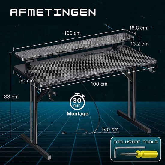 Game Bureau met Led - Computertafel - Gaming bureau - game setup van Merkloos — afbeelding 2