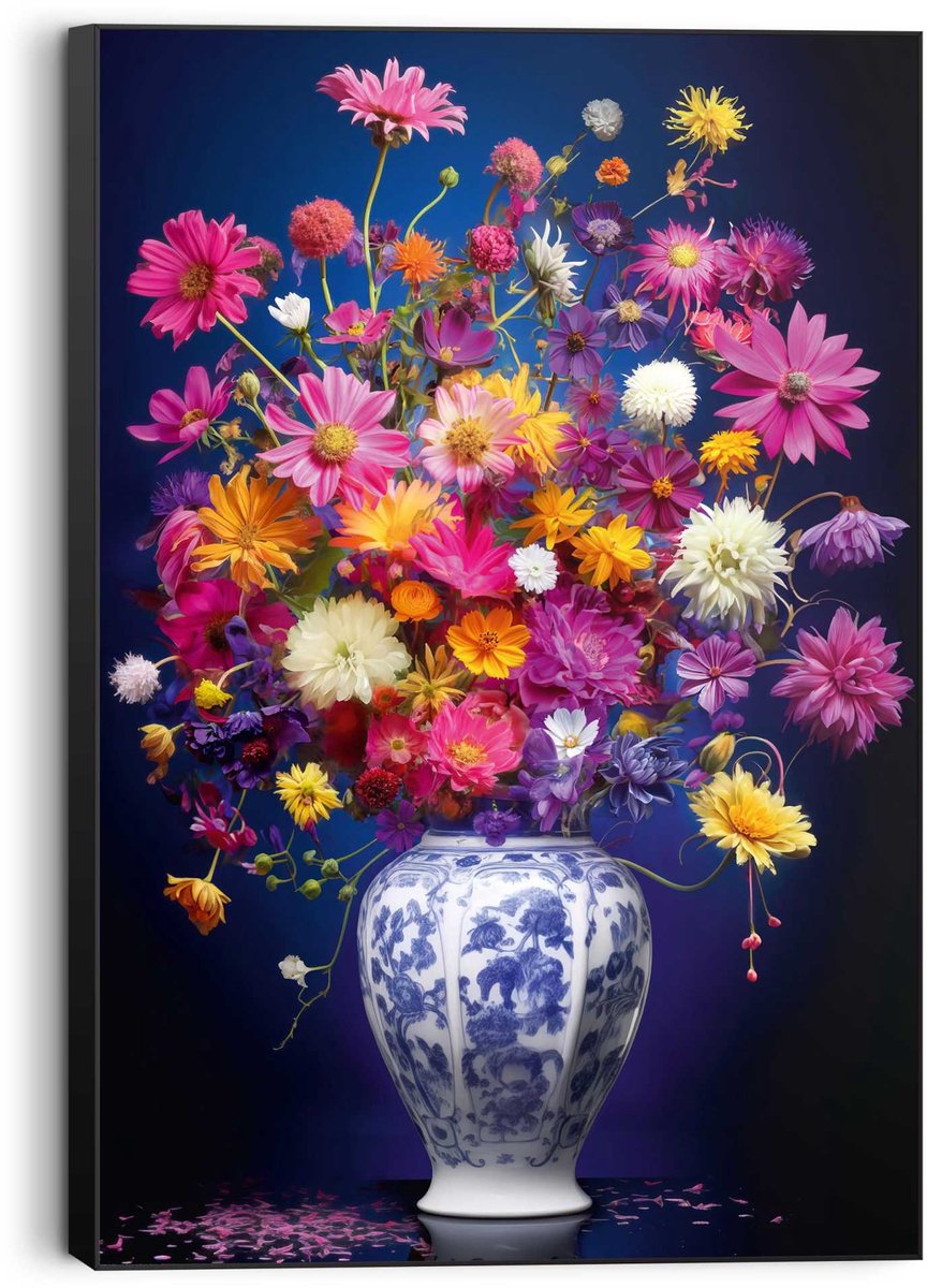 Reinders Schilderij Delft Bloemen - 90 x 60 - Hout - REINDERS