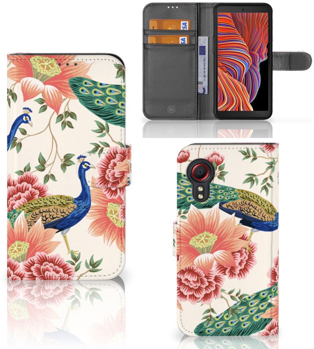 Telefoonhoesje met Pasjes voor Samsung Galaxy Xcover 5 Pink Peacock
