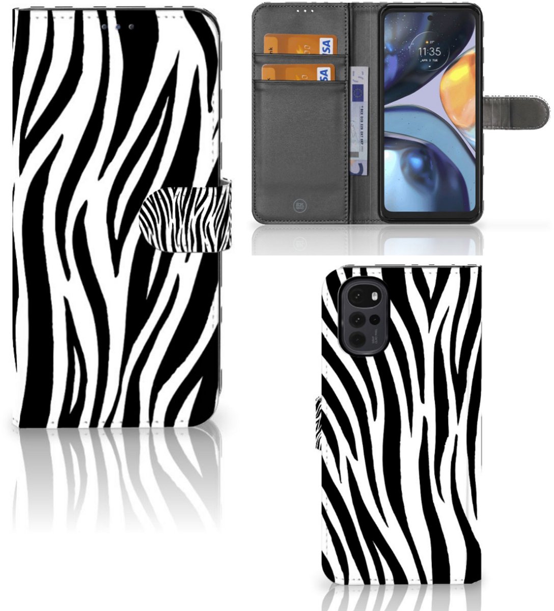 Motorola Moto G22 Telefoonhoesje met Pasjes Zebra