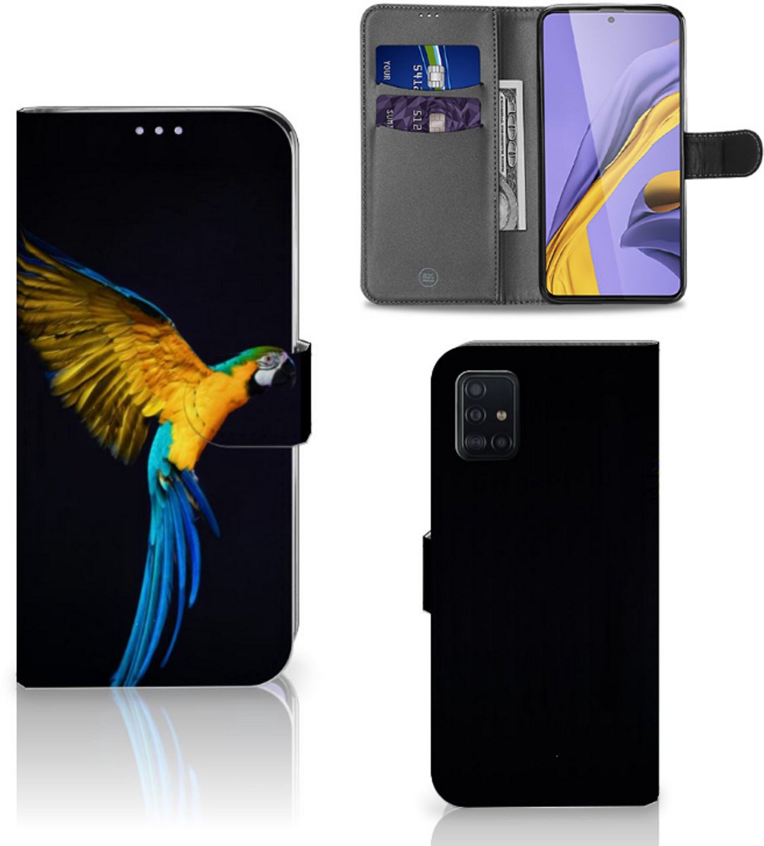 Samsung Galaxy A51 Telefoonhoesje met Pasjes Papegaai