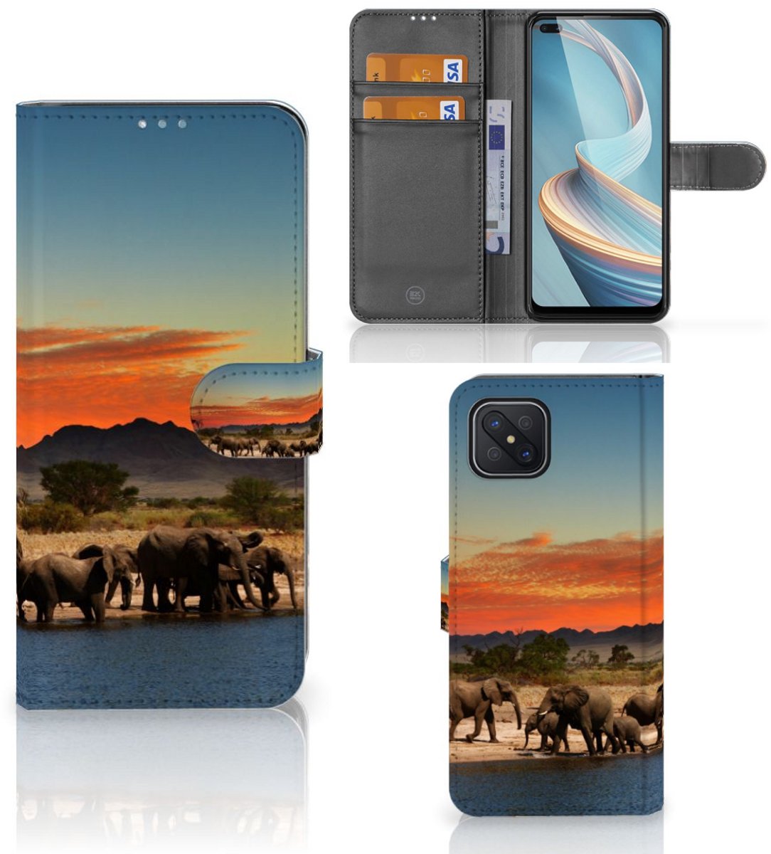 OPPO Reno4 Z Telefoonhoesje met Pasjes Olifanten