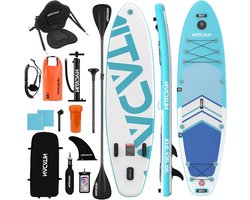 NACATIN Opblaasbare Paddle voor volwassenen, 25,6 cm, stand-up paddle, opblaasbaar, met verstelbare peddel, pomp, rugzak, waterdichte tas, ideaal voor alle vaardigheidsniveaus (optionele kajakstoel