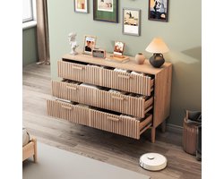 CDQL Commode, dressoir, badkamerkast, opbergkast met 6 laden voor hal, slaapkamer en woonkamer, 100 x 34 x 73 cm, natuurlijke houtkleur