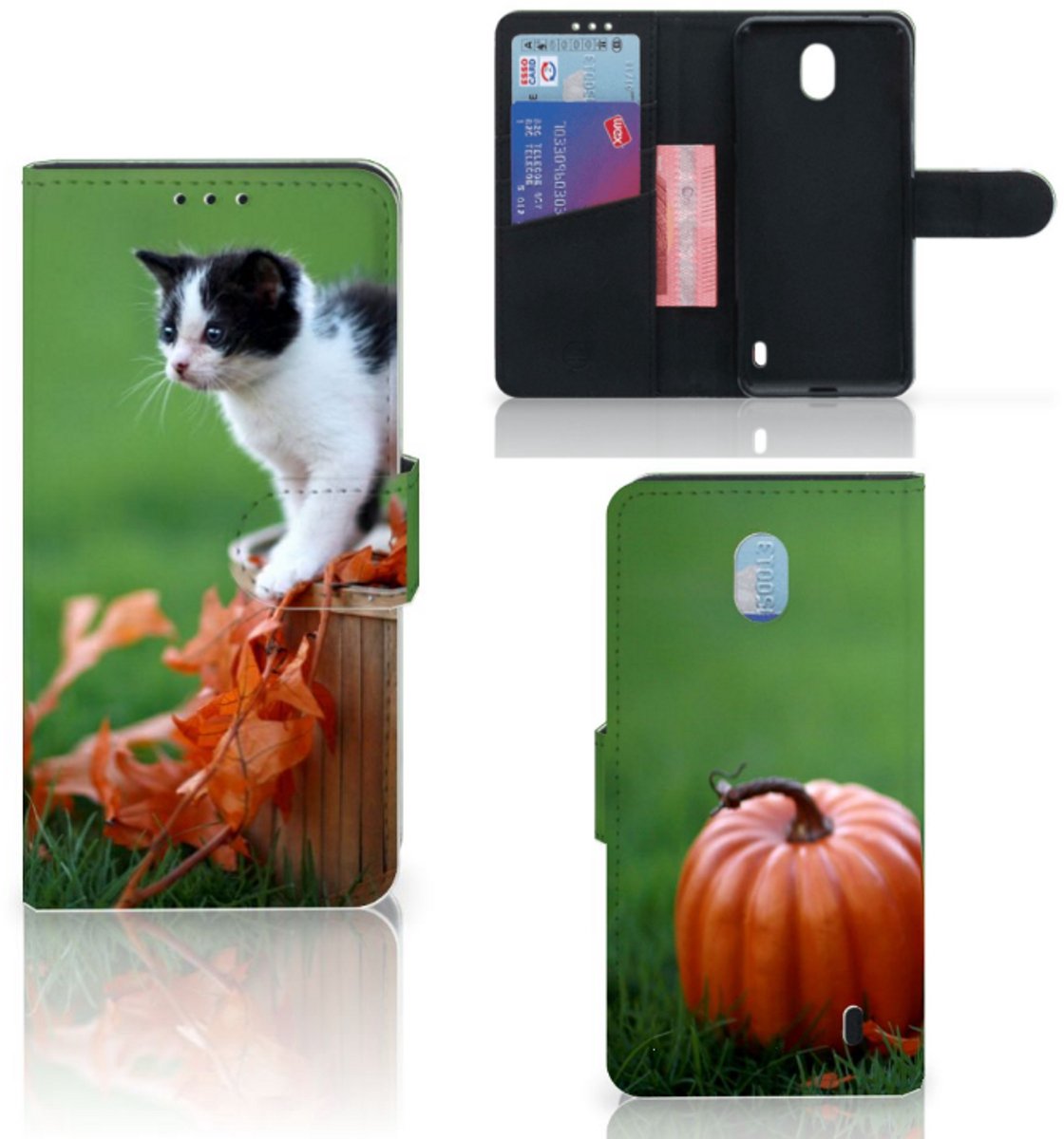 Book Case voor Nokia 1 Plus Telefoonhoesje met Pasjes Kitten