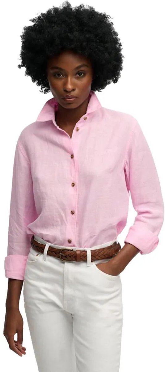 Superdry Premium Linen Slim Overhemd Met Lange Mouwen XS Vrouw Roze