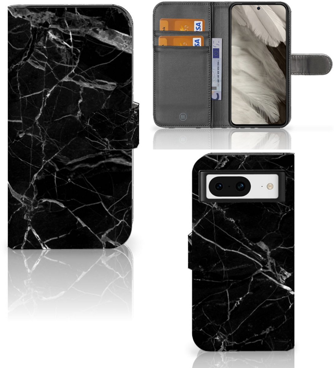 Google Pixel 8 Bookcase Marmer Zwart - Origineel Cadeau Vader
