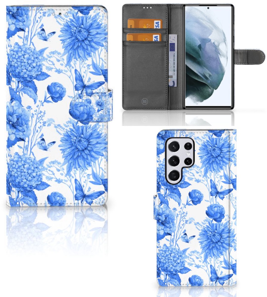 Hoesje voor Samsung Galaxy S22 Ultra Flowers Blue