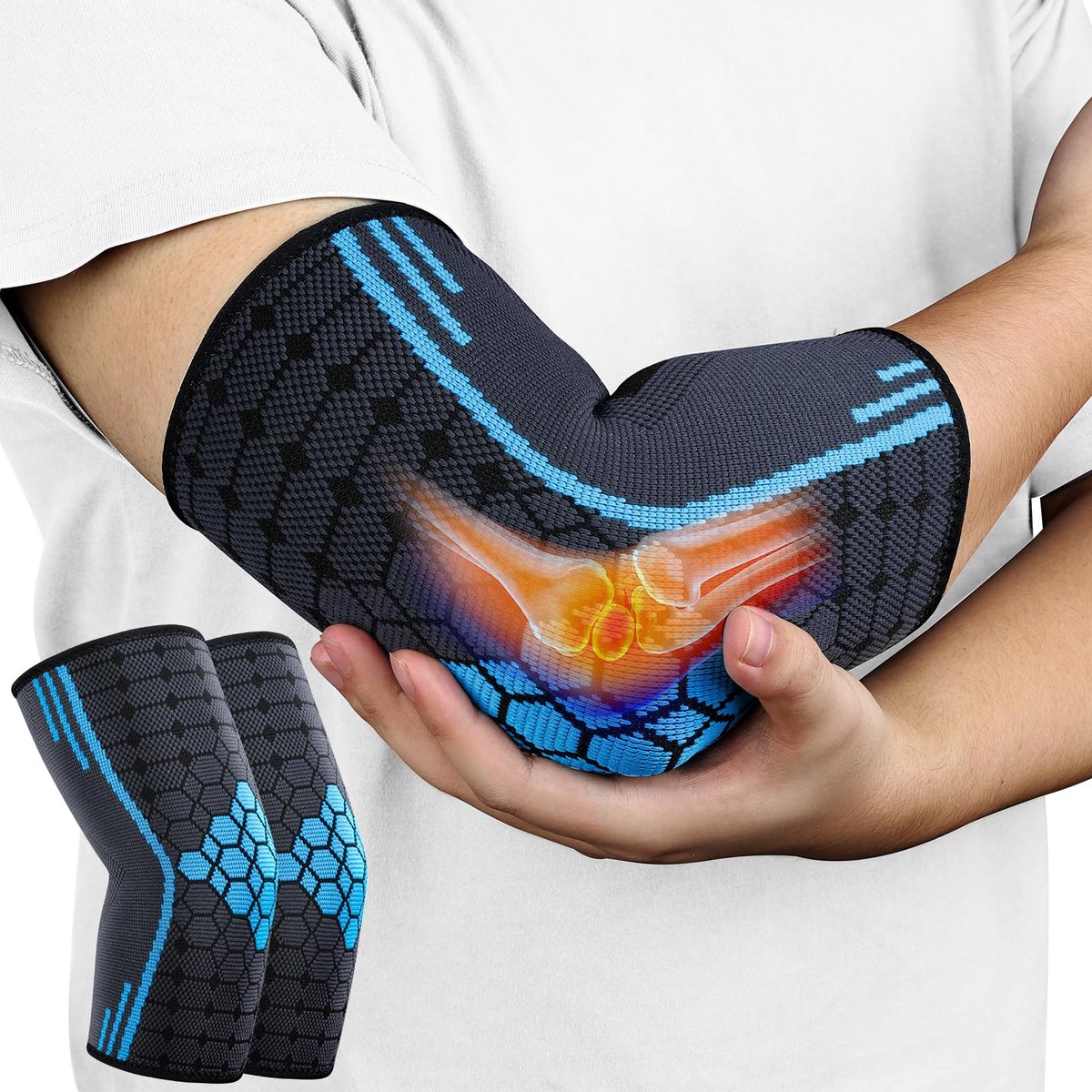 Namajunas - Elleboog brace - Elleboogbrace voor tennis, golf, fitness - Compressie elleboogbandage voor artritis, peesontsteking - 2 stuks - elleboogbraces tennisarm voor mannen en vrouwen - Elleboogbeschermers voor sport en dagelijks gebruik - XL
