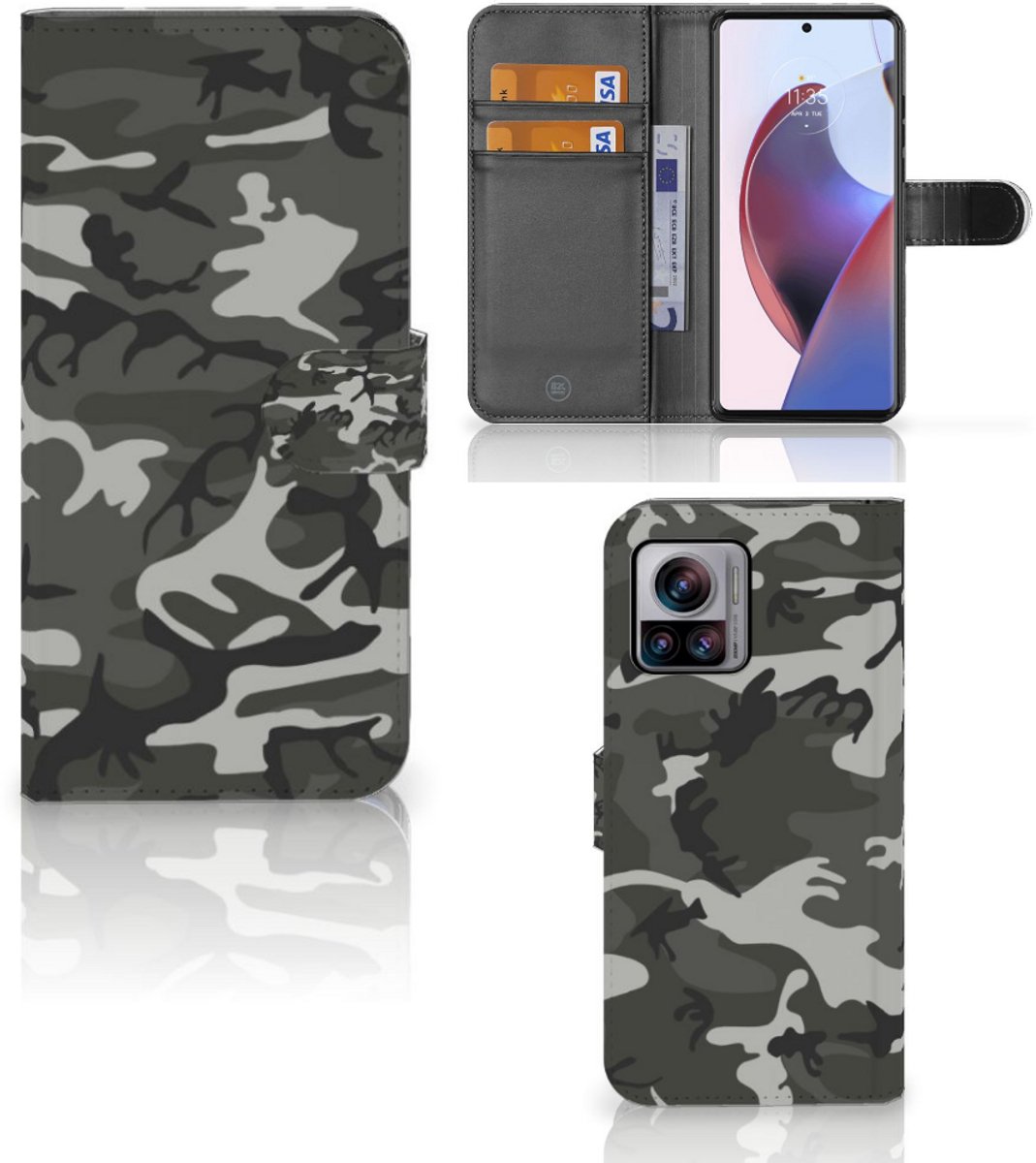 Book Case voor Motorola Edge 30 Ultra Telefoon Hoesje Army Light