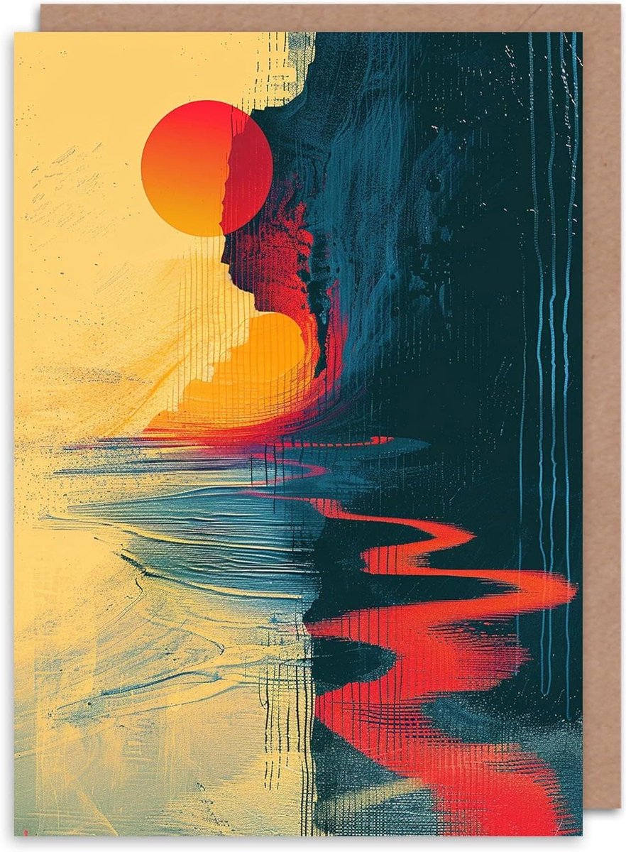 Wenskaart Abstract Schilderij - Kaart Verjaardag Ansichtkaart - Geleentheden Vieren - Gedrukt op Luxe Papier - 17.5 x 12.5 cm