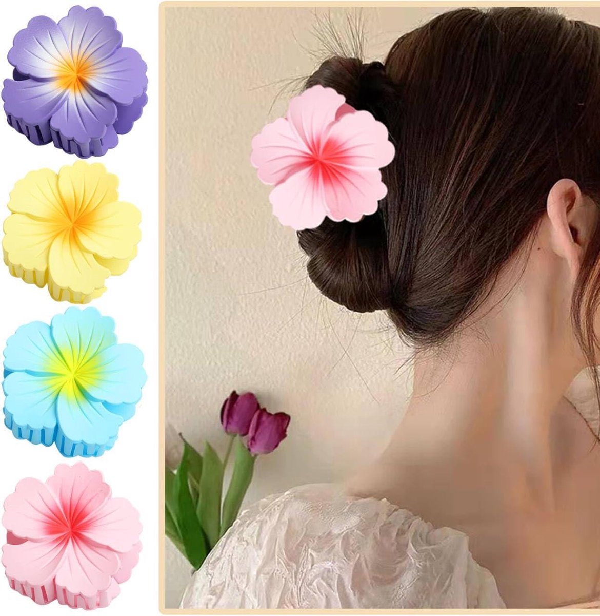 Haarklauw Clips - Bloem Clips - Haar Styling - Frans Design - 4 stuks - Meerdere Kleuren
