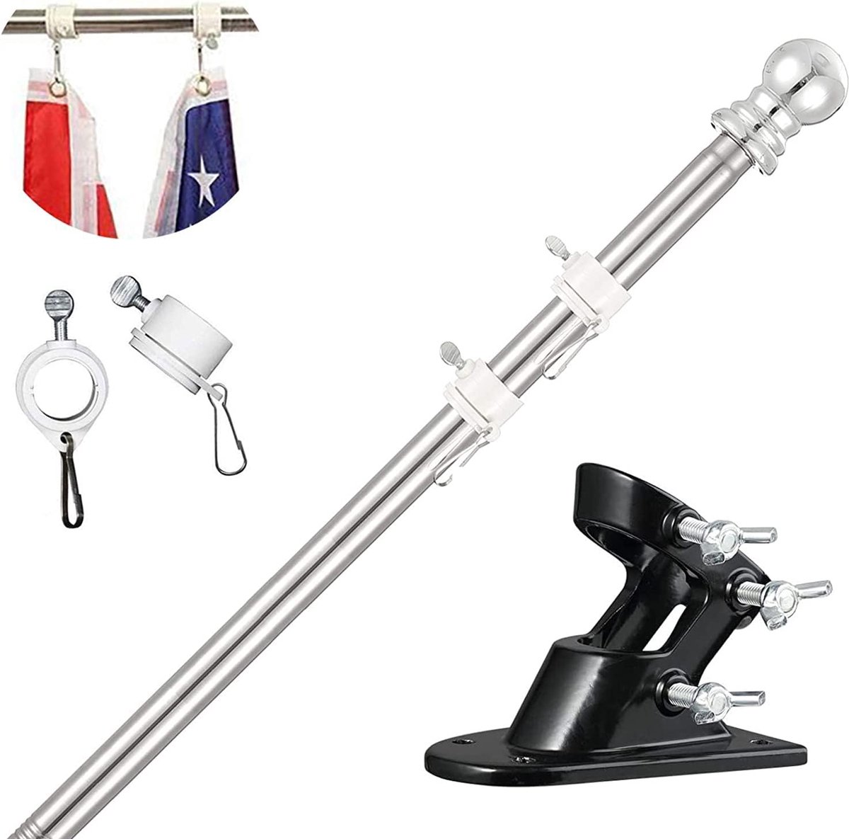 CE - Aluminium Vlaggenmast - 150cm - Srebrny - Verstelbare Muurbeugel