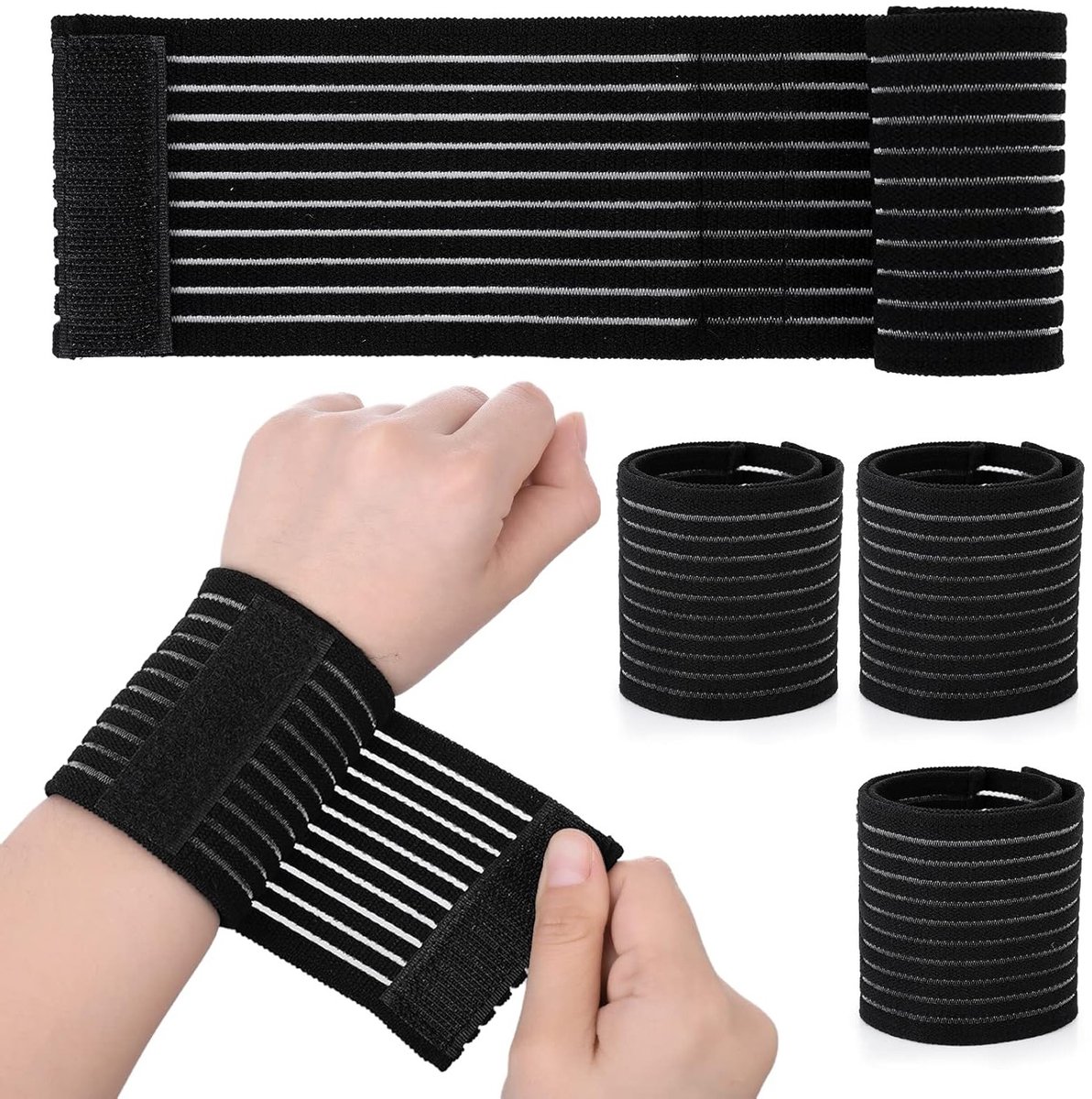 Elastische Polsbanden Set van 4 Stuks - Ademend Polyester, Compressie Steun voor Tennis en Sportactiviteiten voor Mannen en Vrouwen