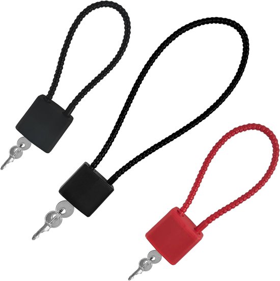 Robuuste Kabelslot met Sleutel - 3-Pack Langslot voor Fiets, Koffer en Gym Lockers, Zwart en Rood
