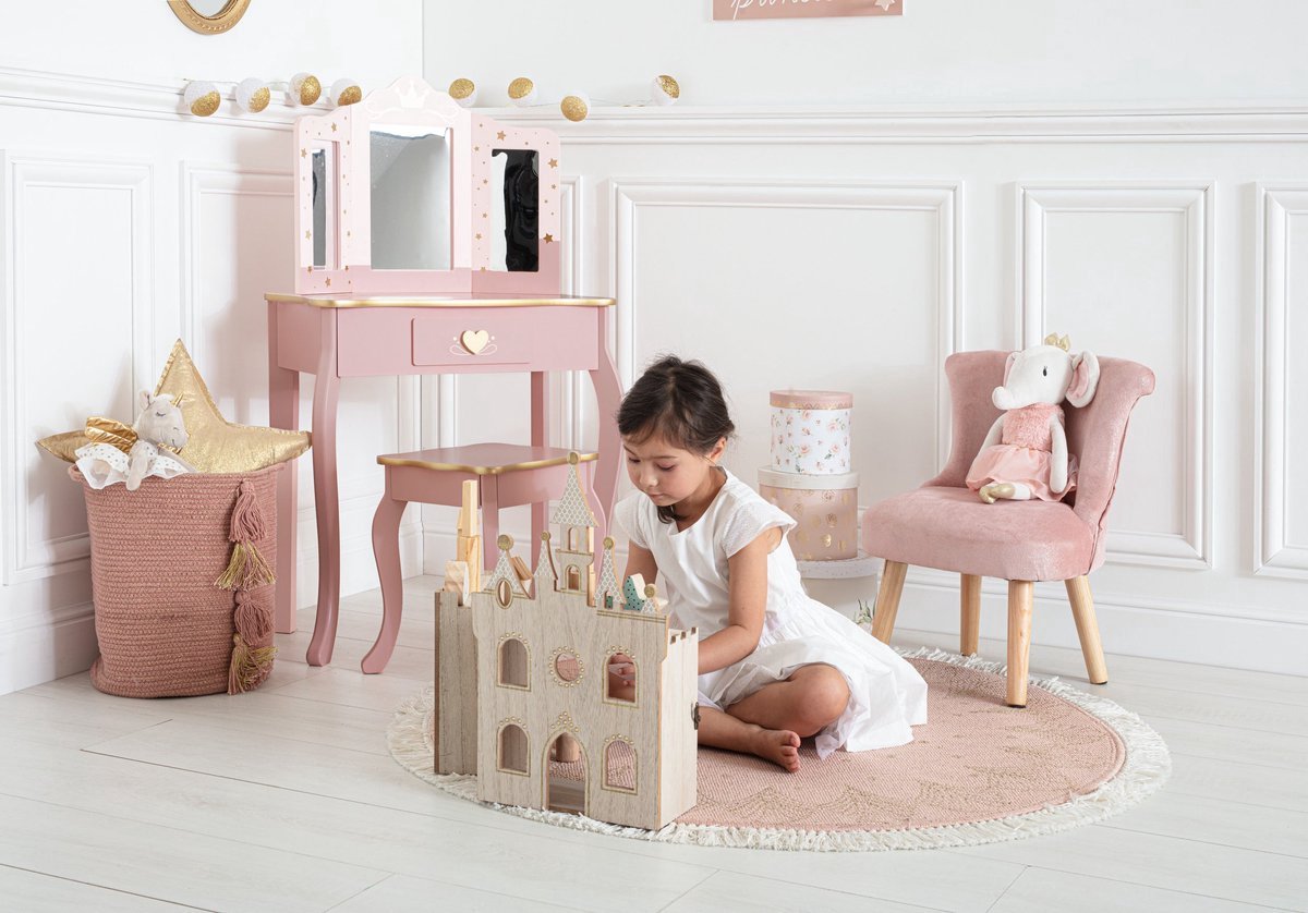 Atmosphera Kids Sisi Kaptafel - Tafel hartje met krukje - Lichtroze met gouden afwerking — afbeelding 2