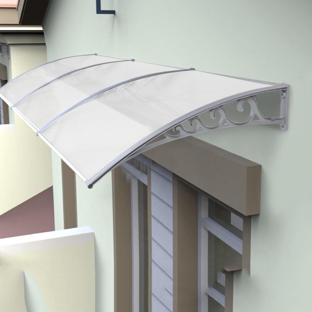 Deurluifel - Raamluifel Veranda - Buiten beschutting - Weerbestendig Ontwerp - 100x200x25 cm - Wit Grijs
