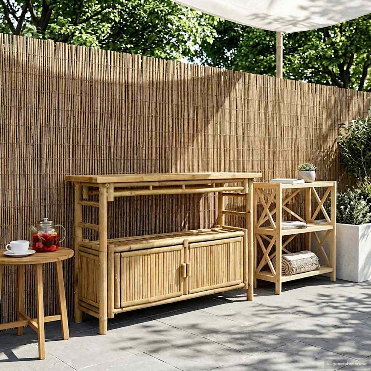 vidaXL Wandtafel - met - plank - met - opslag - Naturel - 110 - x - 35 - x - 75 - cm - Bamboe