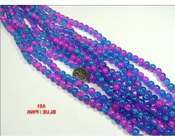 Glazen Kralen - Craquelé Kralen - Sieraden Maken - 2-Tone Effect - 8 mm - Blauw/Roze