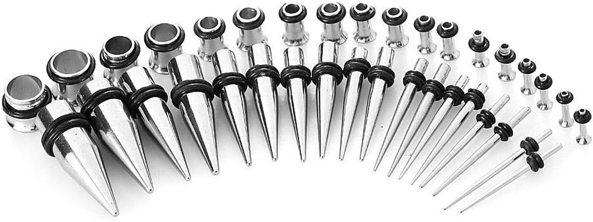 Oorbellen Stretch Kit met RVS Expander Cones en Tunnels voor Oorstretching en Piercing