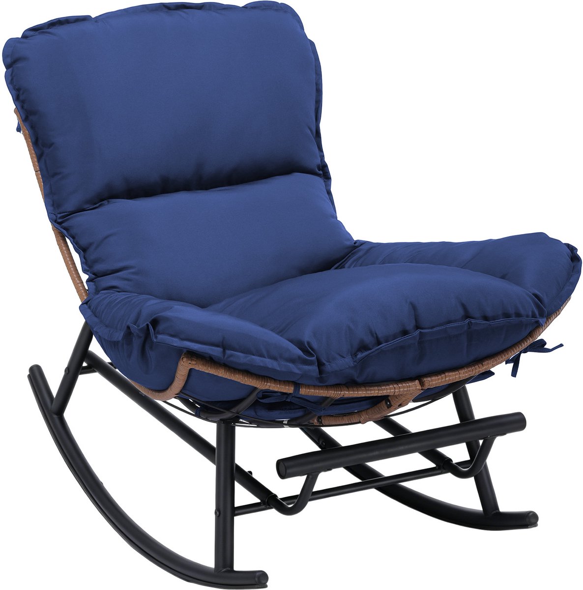 COMHOMA - Schommelstoel - Met Stalen Frame en Uitschuifbare Voetensteun - Blauw