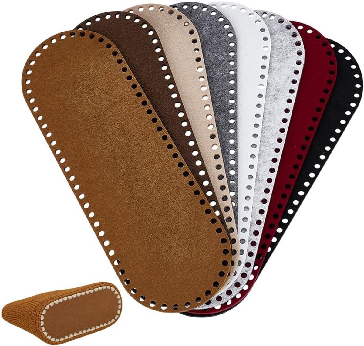 8 Stuks Ovalen Vilt Haak Tas in 8 Kleuren - Gehaakte Handtas Vorm Kussens met Gaten voor Schoudertassen - DIY Accessoires 30x10cm