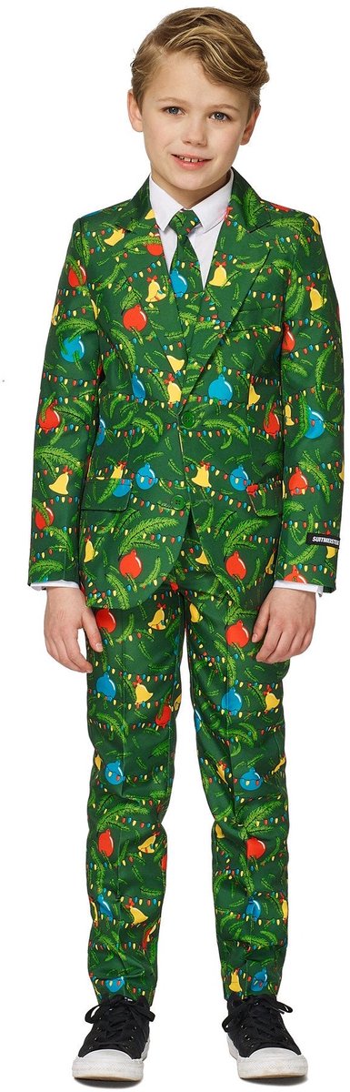 Suitmeister Christmas Green Tree Light Up - Kids Pak - Kerst Outfit met lichtjes - Groen - 10-12 jaar - Maat L