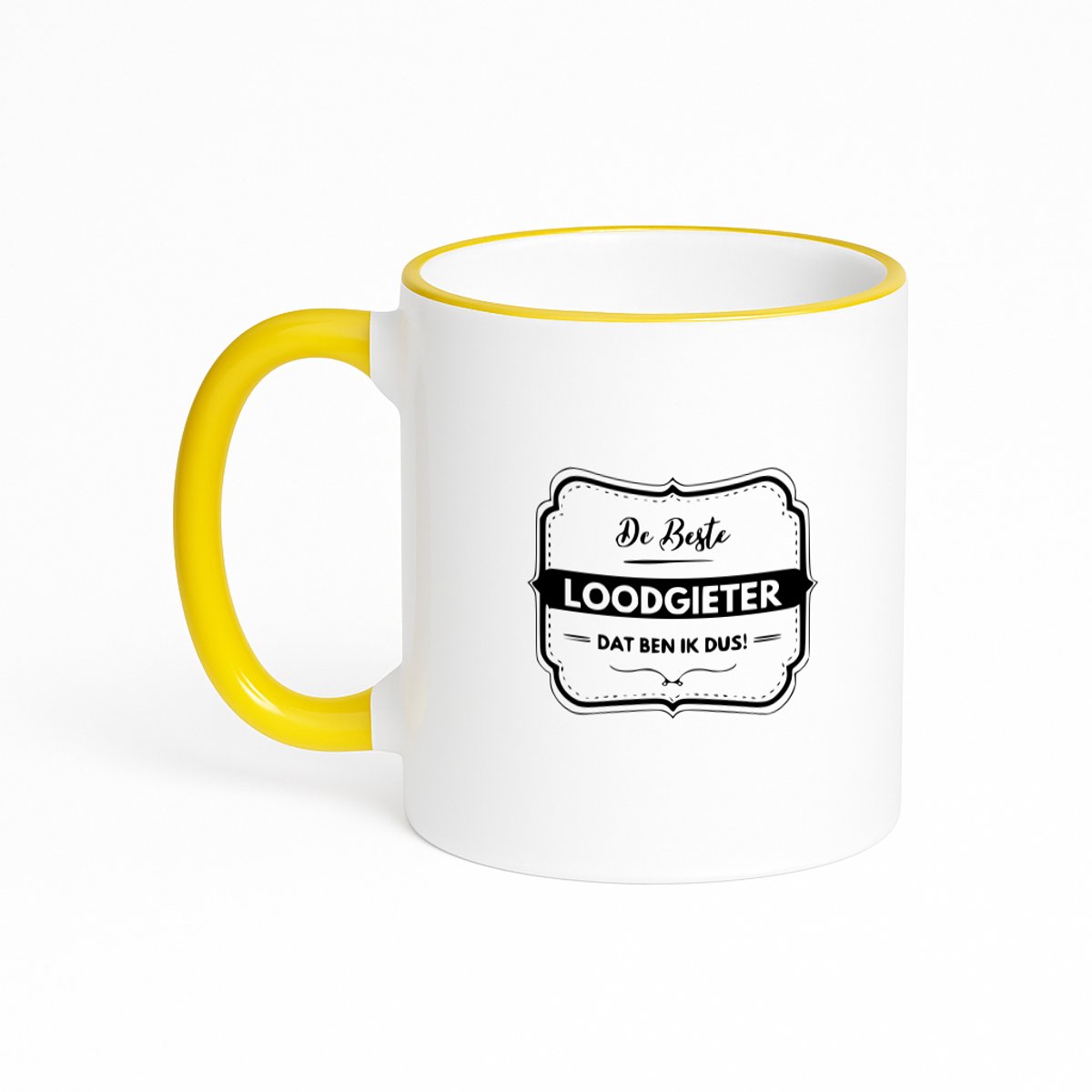 Hacebo® - De beste loodgieter dat ben ik dus koffiebeker met gekleurde rand geel - Loodgieter - Vrienden familie - thee mok - koffie beker - Collega - Cadeau - koffiemok - 330 ML