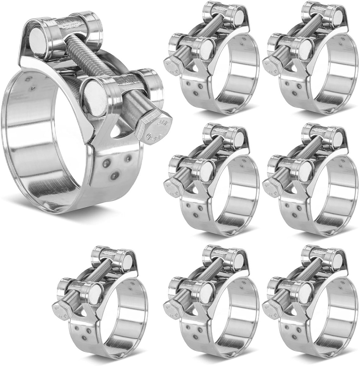 Set van 8 Roestvrijstalen T-Bolt Terminals 26 - 28 mm voor Uitlaatpijpen, Radiateurs en Motoren, Verstelbaar en Duurzaam