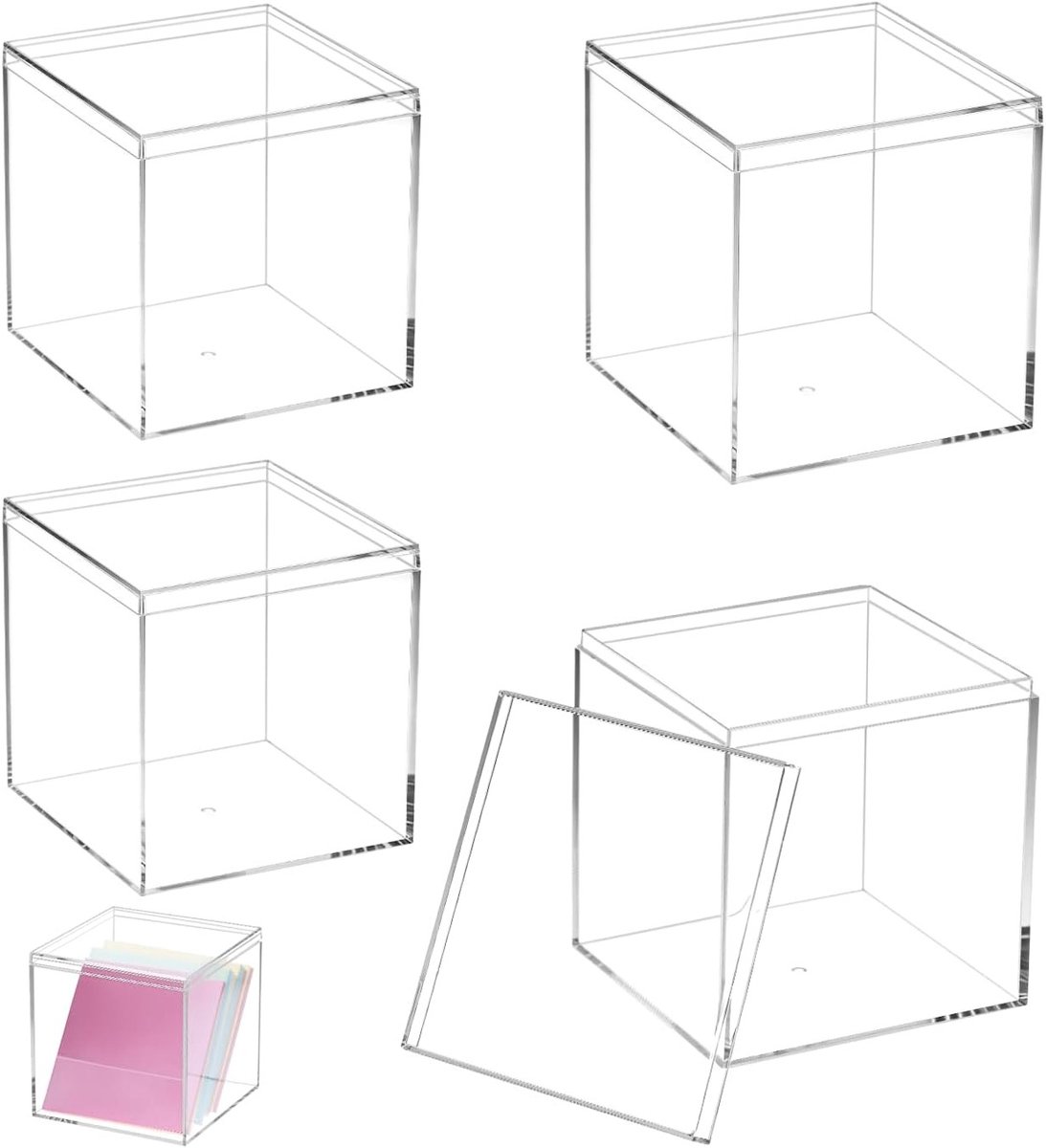 Transparante acryl opbergdozen set van 4, 10x10x10 cm en 8,5x8,5x8,5 cm, ideaal voor snoep, haaraccessoires en speelgoedopslag