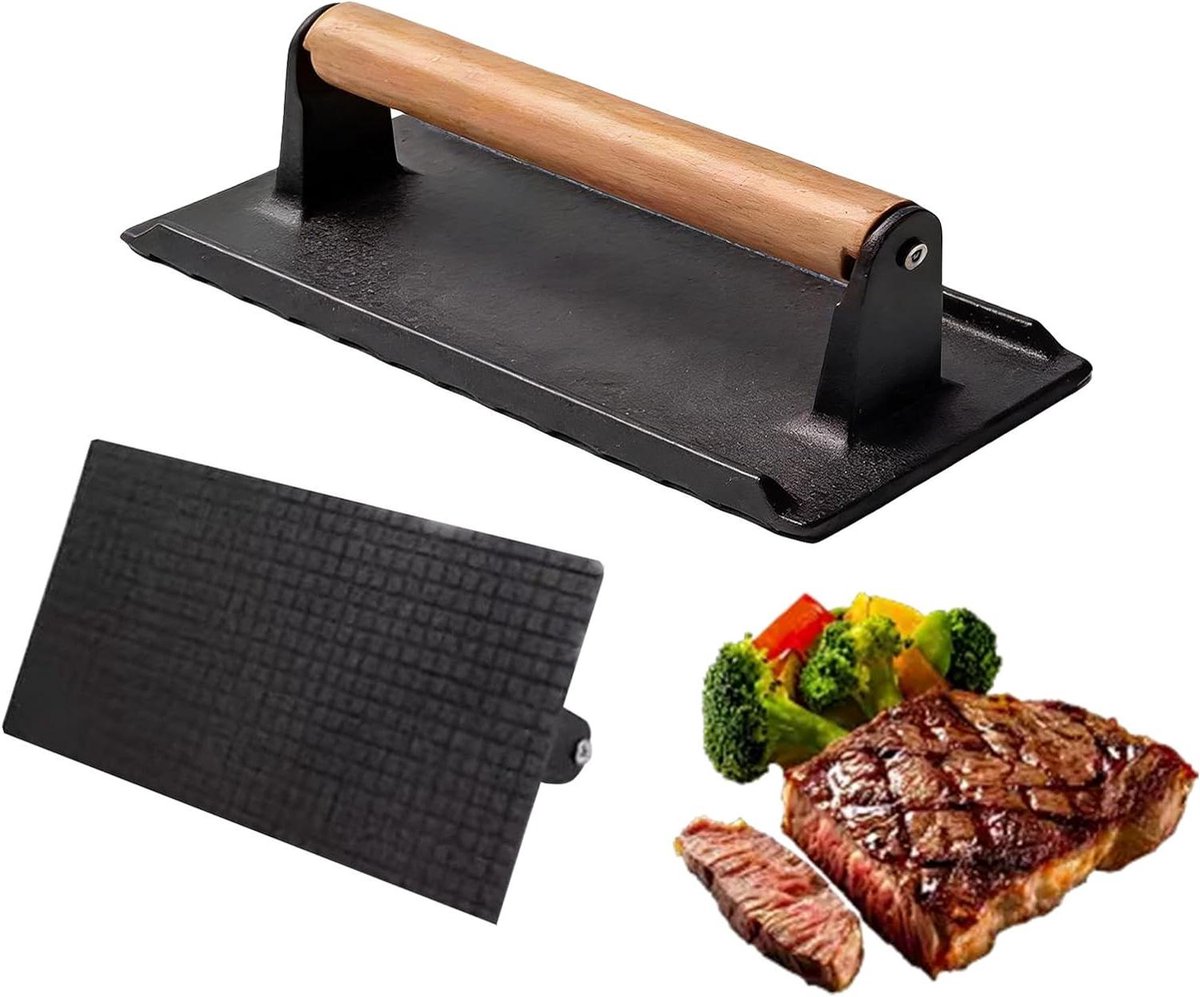 Steak Pers - Burger Grill Press - Vlees Grillen - Gelijkmatige Druk - 16 x 8 x 8 cm - Zwart