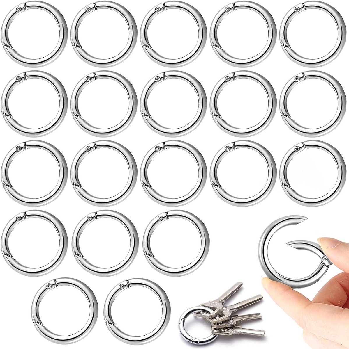 20 Stuks Ronde Carabiners 20mm Zilver - Rings voor Tassen, Sleutelhangers, Hondenlijnen en Creatief Handwerk