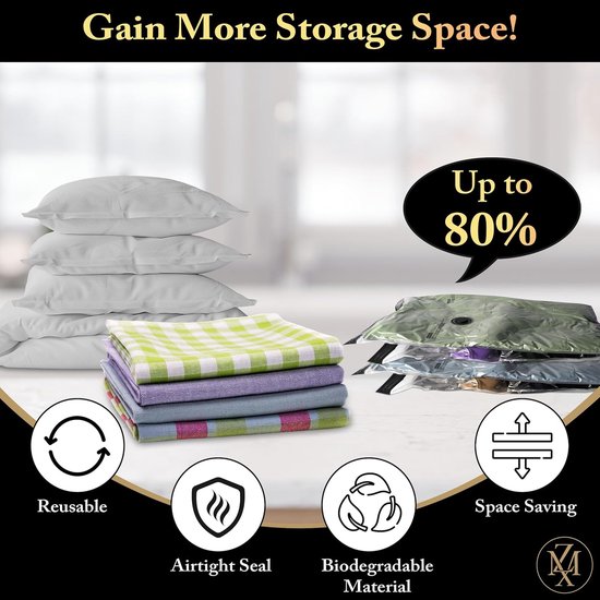 Vacuüm opbergzakken - Compressiezakken Ruimtebespaarder - Opbergen Kleding Beddengoed - Inclusief Handpomp - 8 stuks - Transparant — afbeelding 2