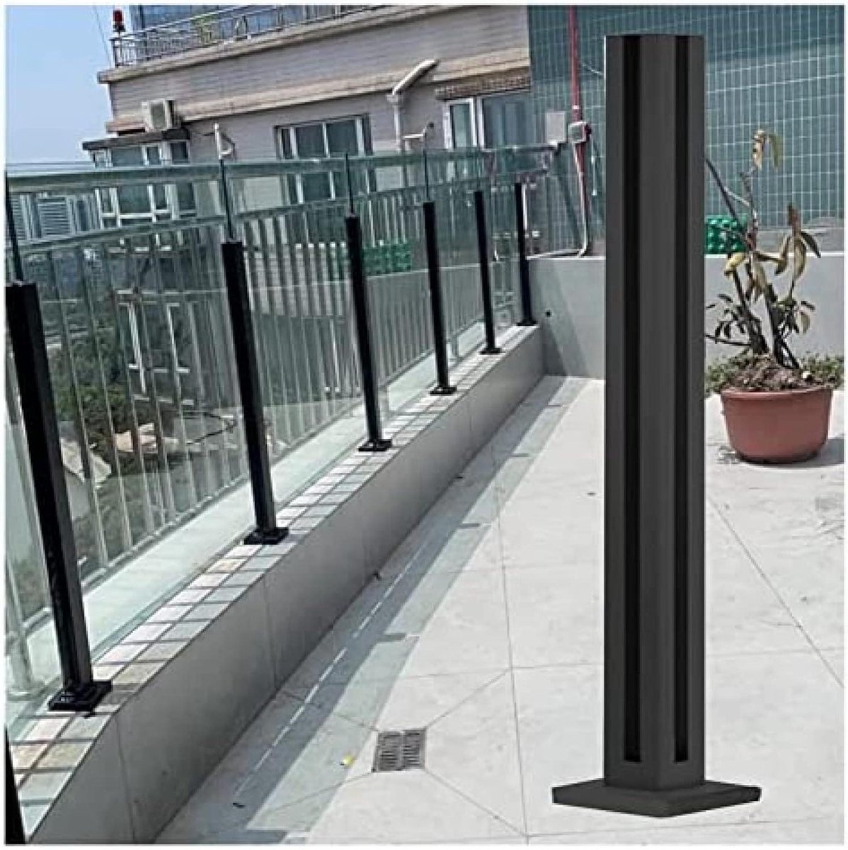 Glazen Balustrade Paal - Balkon Hekpaal - Buiten Beveiligen - 304 Roestvrij Staal - 90 Cm Hoog - Zwart