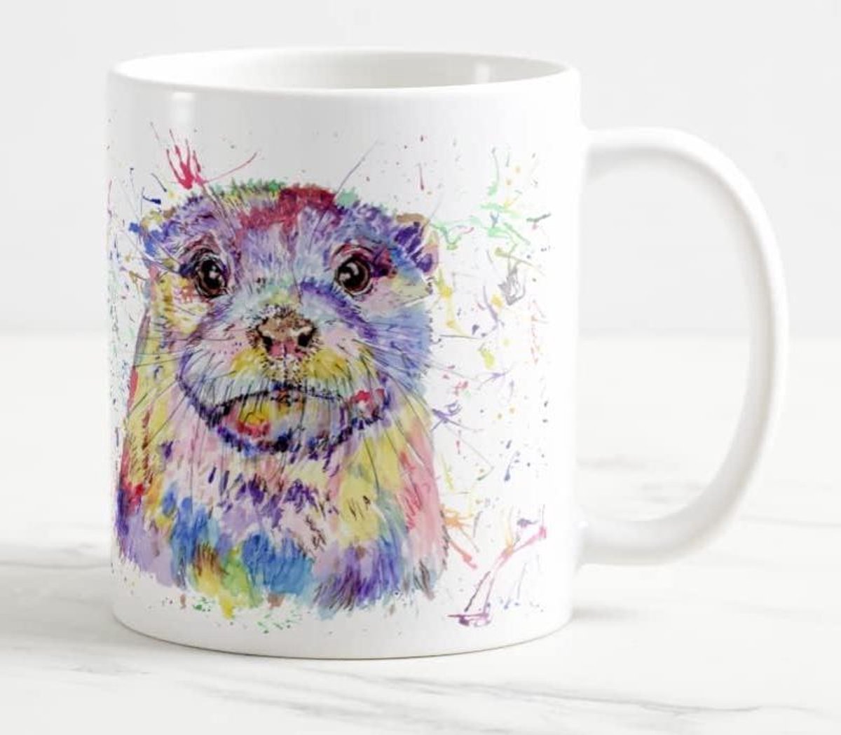 Otter Aquarel Mok - Dieren Mok Beker - Thee Koffie Drinken - Dubbelzijdig Bedrukt - 330 ml - Wit