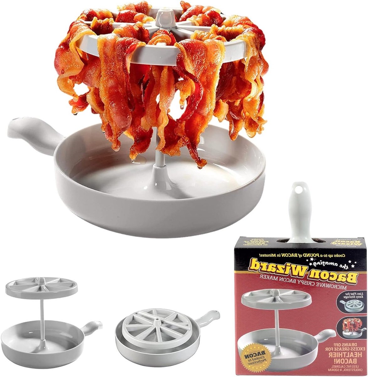 Verticaal Magnetron Bacon Koker met Handvat, Verwijderbare Bacon Kom voor Perfect Gekookte Bacon en Groenten, 500 g Capaciteit