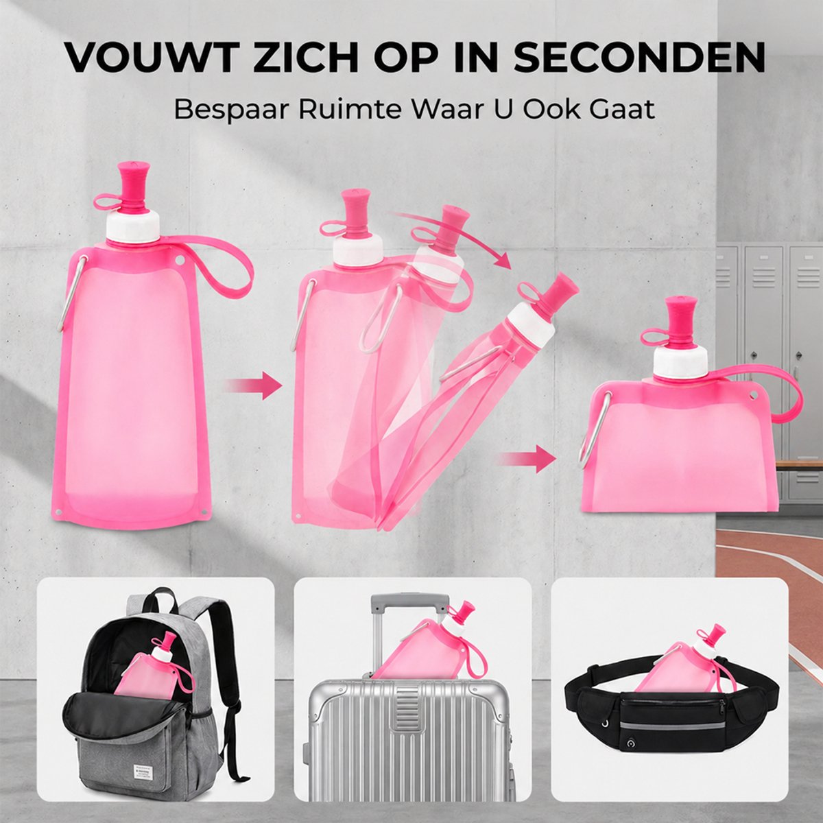 Outdoor opvouwbare draagbare waterfles met karabijnhaak & Verstelbare Schouderriem - 550ml - Herbruikbare sportbidons voor wandelen reizen - Voedselveilig siliconen - temperaturen van -40 °C tot 250 °C — cadeau in Sport & Outdoor - foto 4
