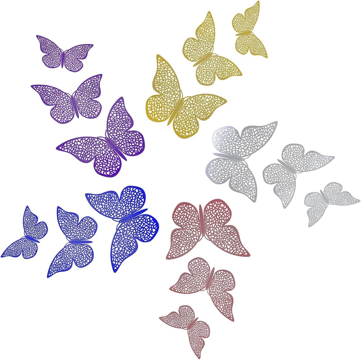 Dailygoods- Vlinderstickers 3D - Zelfklevende Muurdecoratie - Verwijderbaar - 5 Kleuren - 150 Stuks - 3 Maten