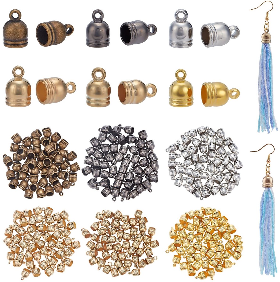 Dailygoods- Koord Eindkap 300 Stuks - Kunststof - 5 Kleuren - 2 Maten - Voor Sieraden - Lichtgewicht en Duurzaam - Kabel Eindkappen